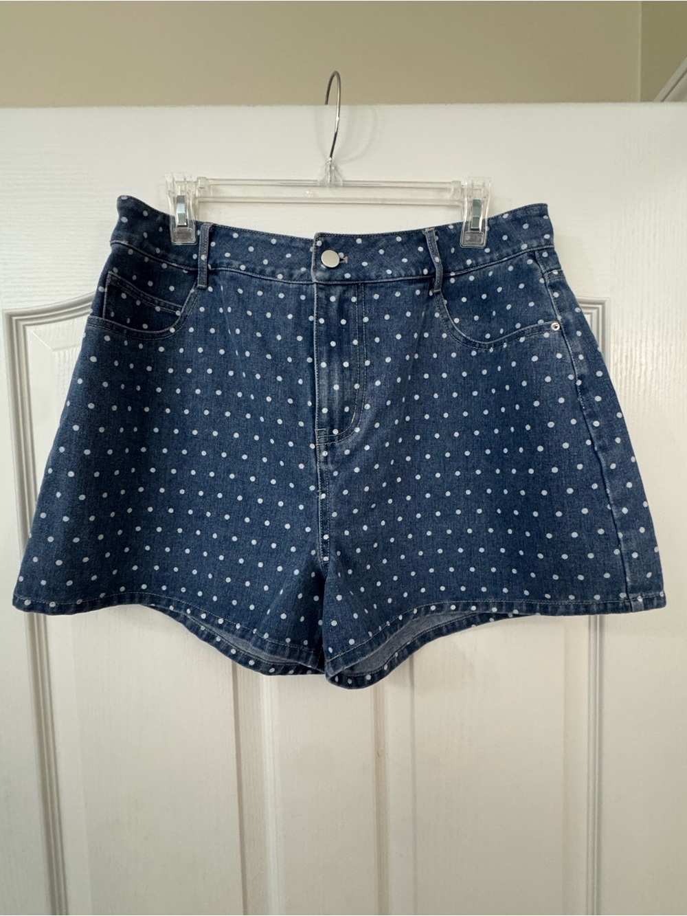 Pink Lily Navy Polka Dot Denim Shorts